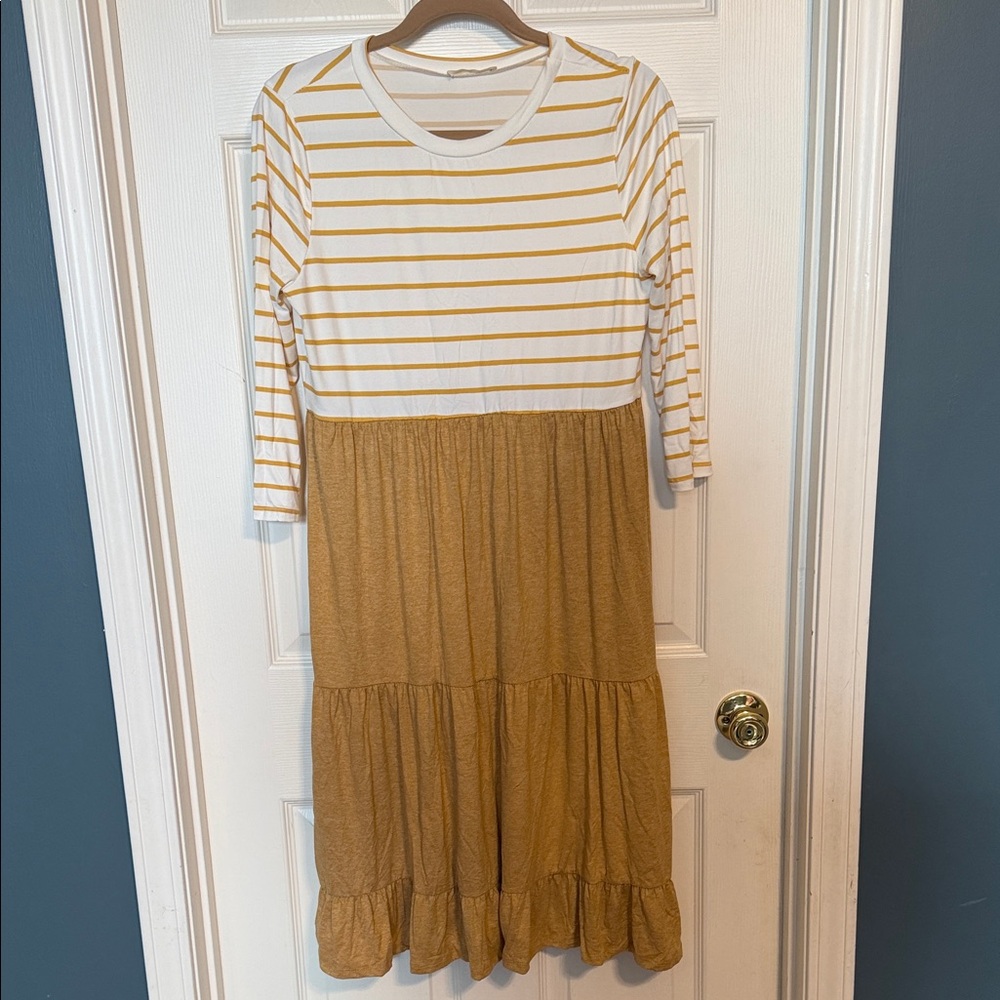 New Reborn J Yellow and White Striped Casual Dress